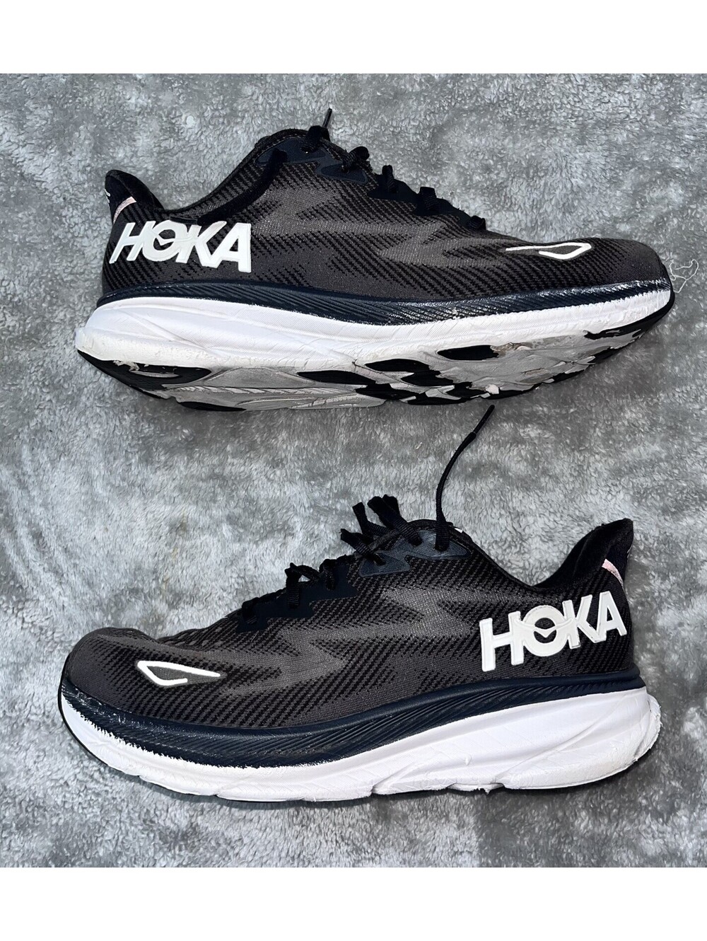Hoka One One Clifton 9 Running Shoes Men’s Size 12.5 2E Black White